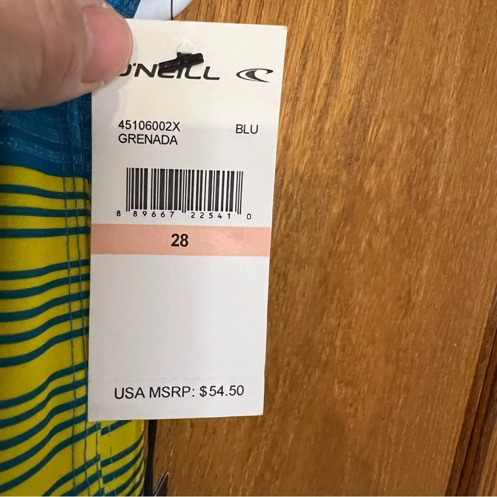 NEW O'NEILL sz 28 blue yellow‎ stripe GRENADA board shorts swim stretch